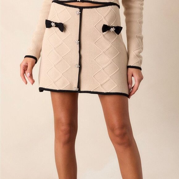NWT Firelight Lane Beige Knit Embellished Mini Skirt - Picture 2 of 8